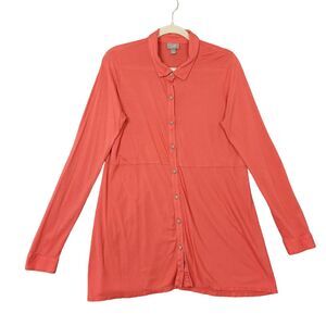 J JILL Pink Pima Modal Long Sleeve Collared Button Top SIZE MEDIUM